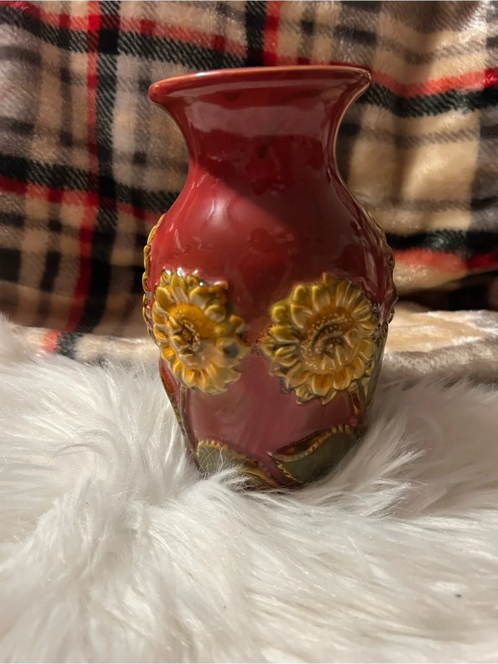 Red Ceramic Sunflower Vase - Decorative Home Accent